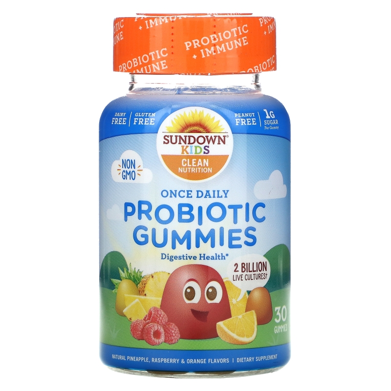 Sundown Naturals, Детские жевательные таблетки с пробиотиками, со вкусом ананаса, малины и апельсина, 30 жевательных таблеток