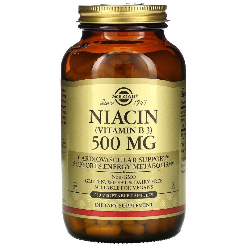 Solgar, Ниацин (витамин B3), 500 мг, 250 капсул на растительной основе
