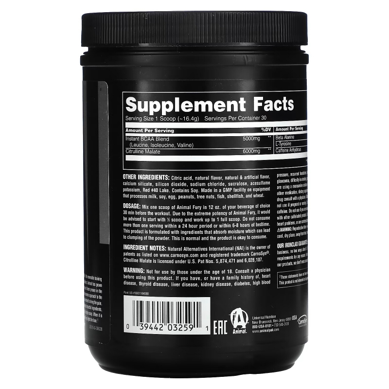 Animal, Fury, The Complete Pre-Workout Stack, Watermelon, 1.08 lb (492 g)