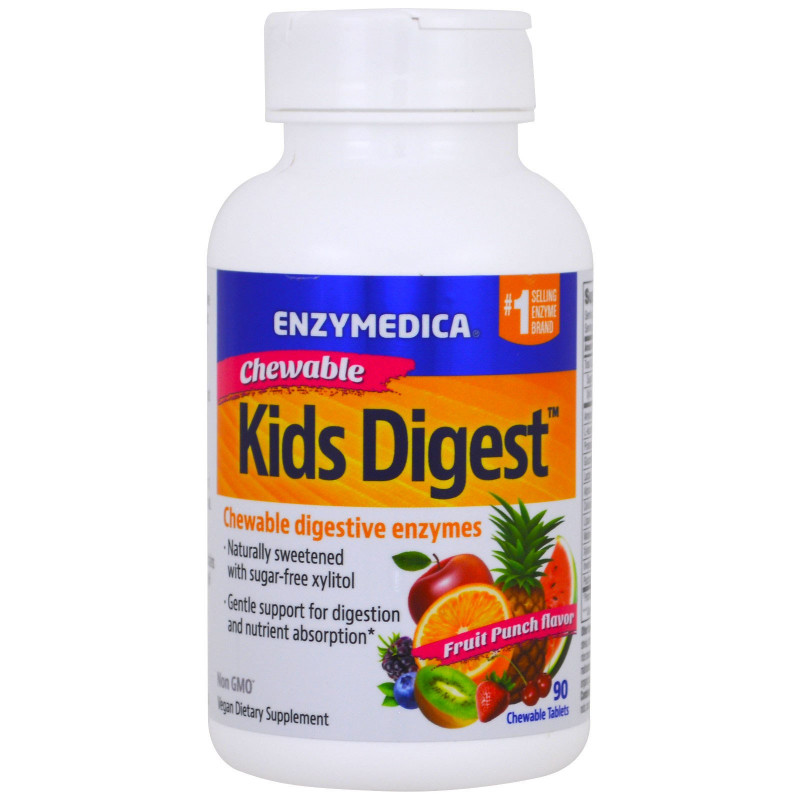 Enzymedica, Kids Digest, жевательные пищеварительные ферменты, фруктовый пунш, 90 жевательных таблеток