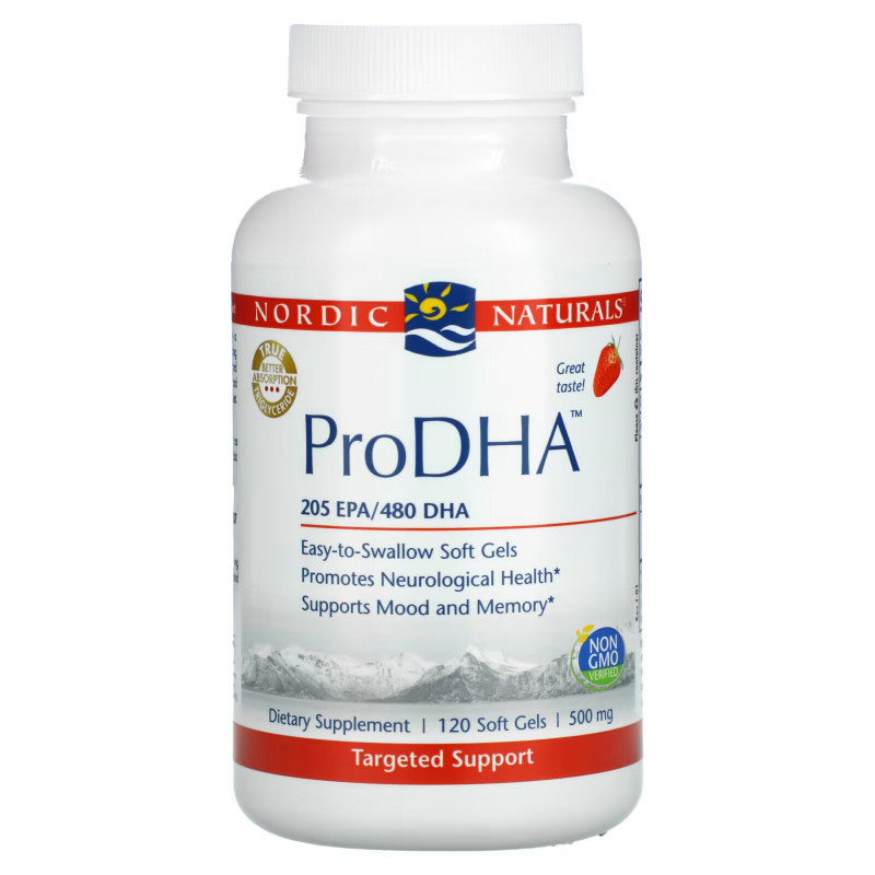 Nordic Naturals, ProDHA, Клубника, 500 мг, 120 Гелиевых Капсул