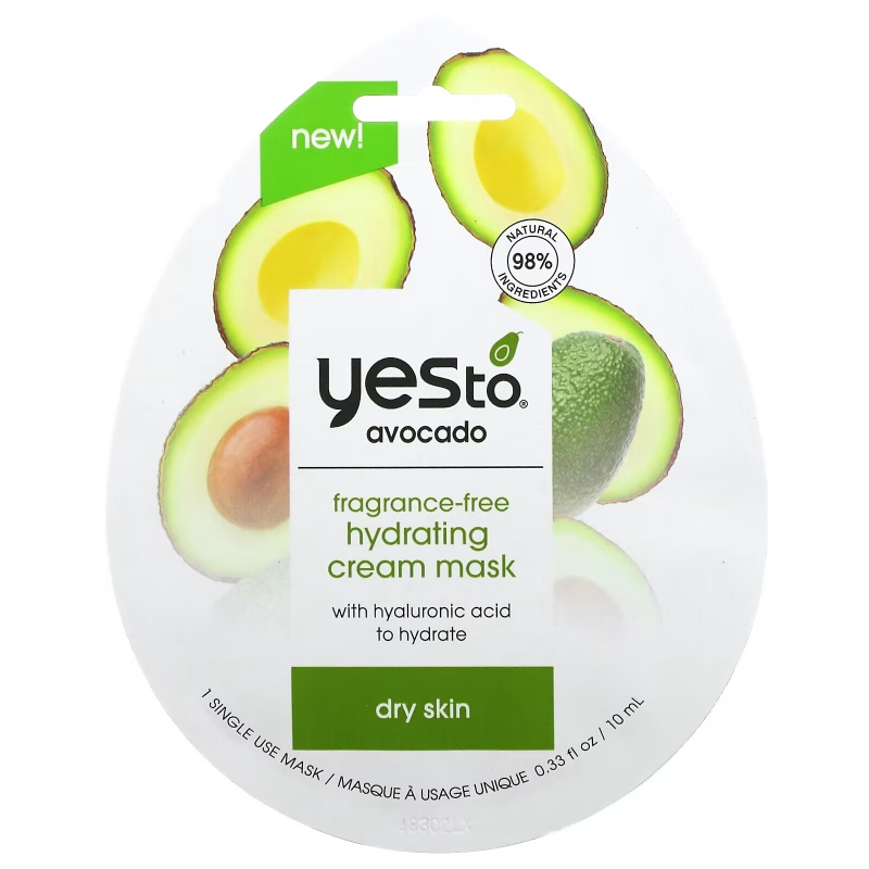 Yes To, Avocado, Hydrating Cream Beauty Mask, Fragrance-Free, 1 Sheet, 0.33 fl oz (10 ml)