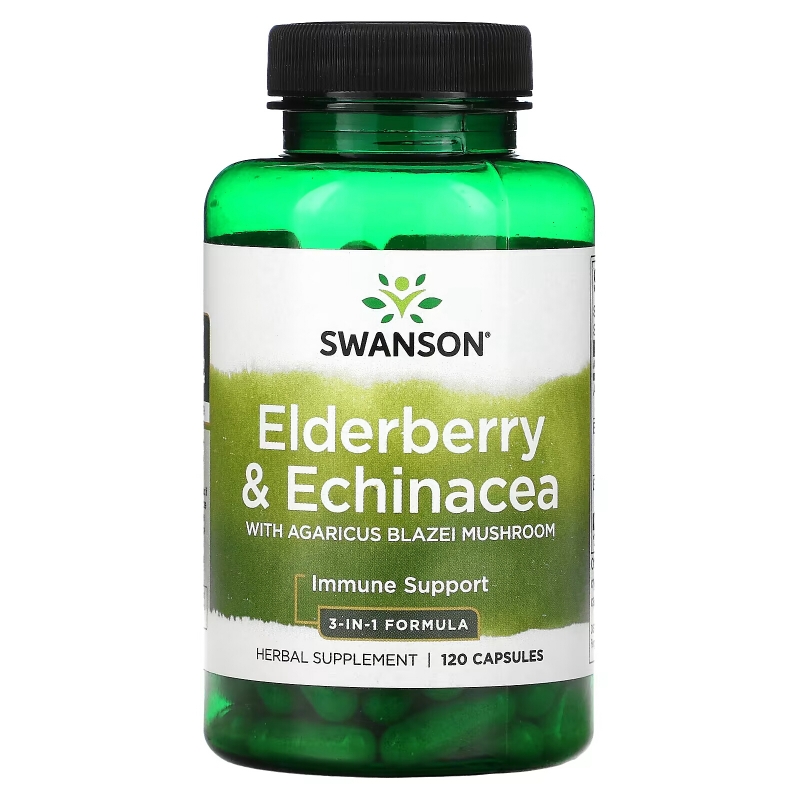 Swanson, Elderberry & Echinacea with Agaricus Blazei Mushroom, 120 Capsules