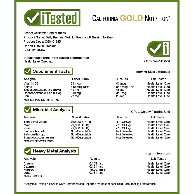 California Gold Nutrition, Prenatal MultiVitamin, 60 Softgel