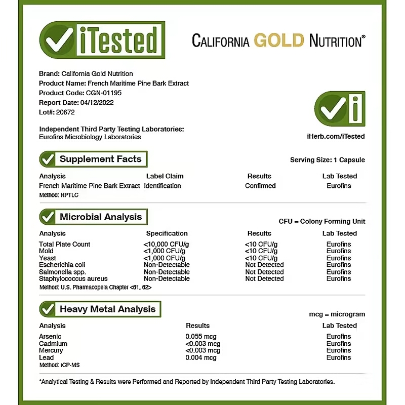 California Gold Nutrition, French Maritime Pine Park Extract, Oligopin, Antioxidant Polyphenol, 100 mg, 180 Veggie Capsules